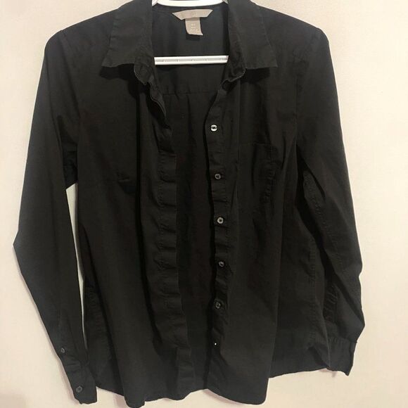 Basic Black‎ Button Down Long Sleeve Blouse Shirt Top Women's Size Small 6 - Picture 2 of 7